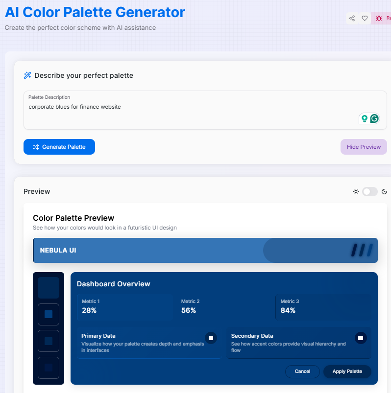AI Color Palette Generator Interface Preview
