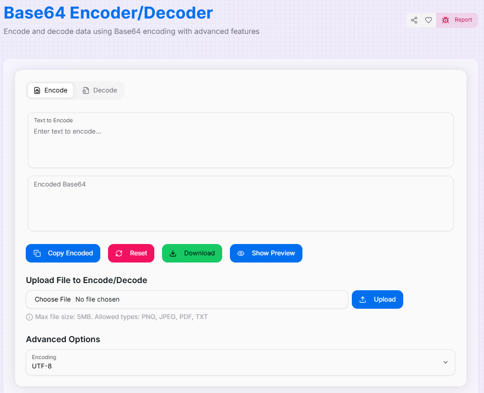 Base64 Encoder/Decoder Interface Preview