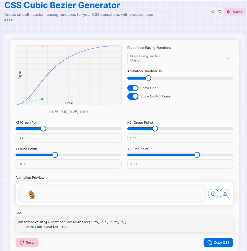 CSS Cubic Bezier Generator Interface Preview