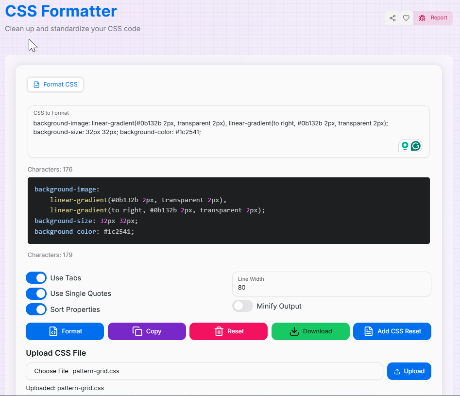 CSS Formatter Interface Preview