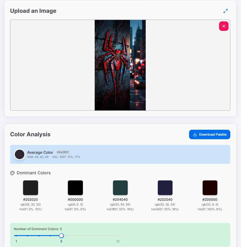 Screenshot of the Image Average Color Finder interface