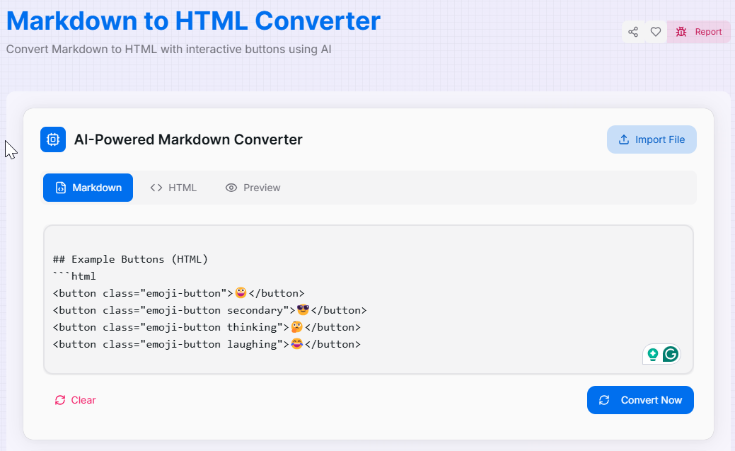 Screenshot of the Markdown to HTML Converter interface