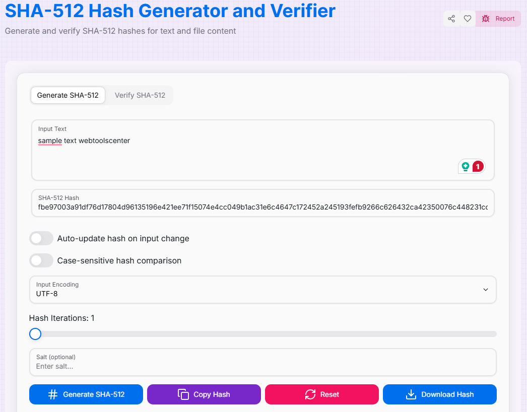SHA-512 Hash Generator Interface Preview