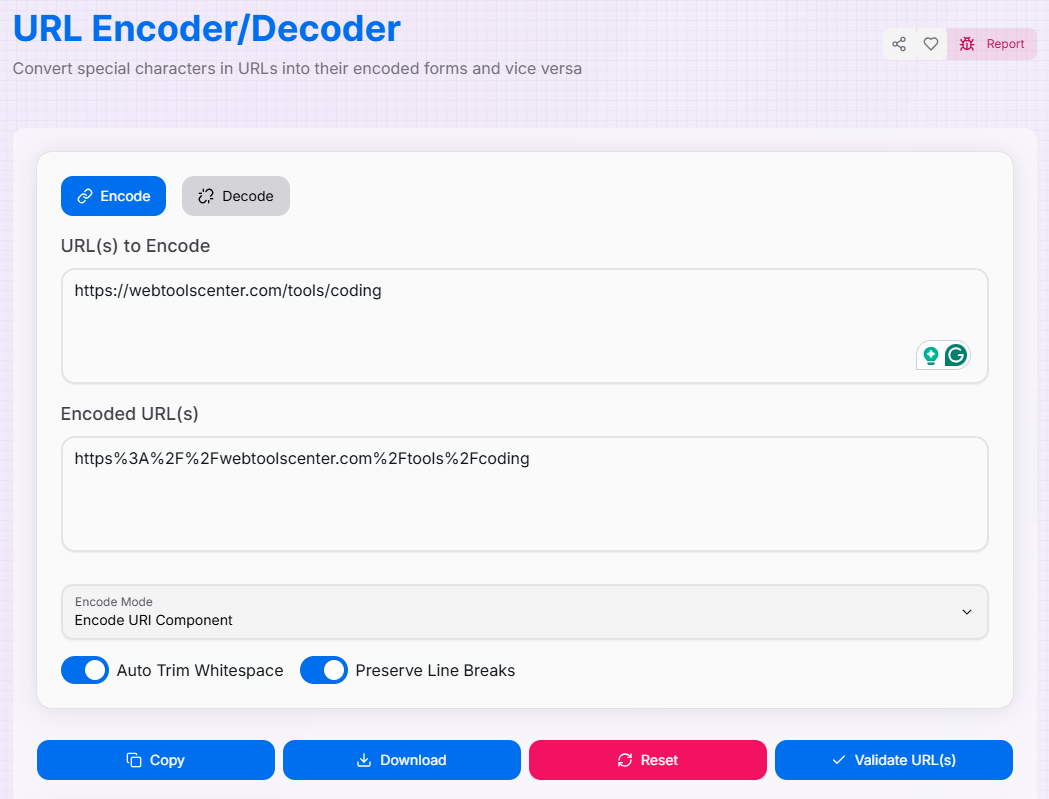 URL Encoder/Decoder Interface Preview