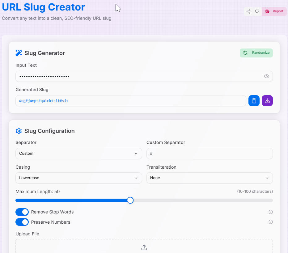 URL Slug Creator Interface Preview