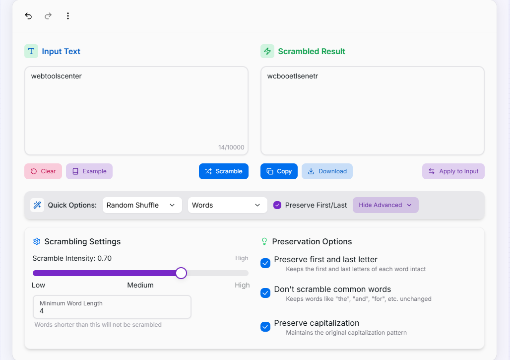 Word Scrambler interface preview