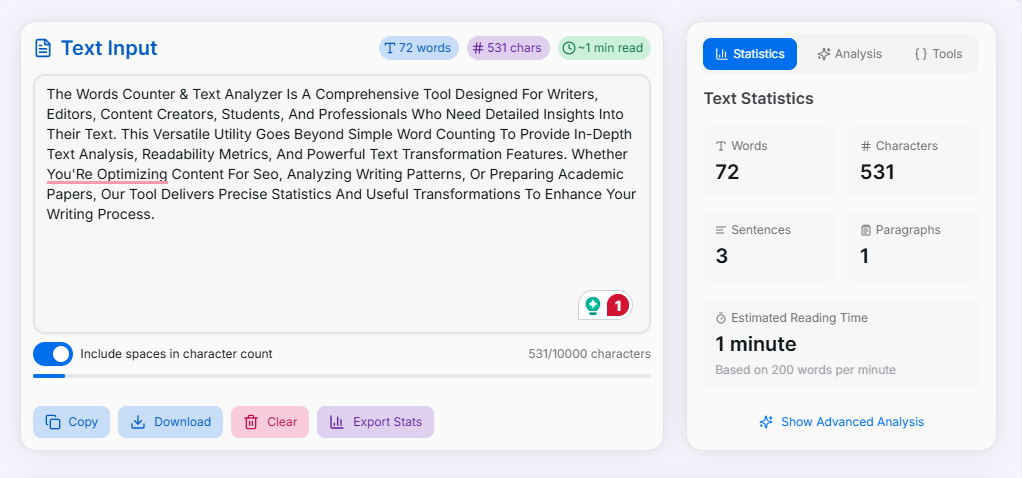Words Counter & Text Analyzer Preview